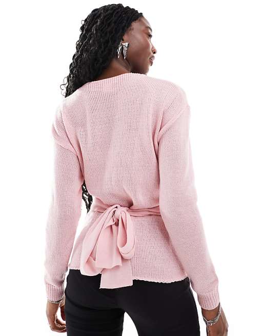 Glamorous wrap front sweater in baby pink knit | ASOS Glamorous wrap front sweater in baby pink knit | ASOS