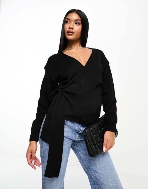 Black wrap around on sale sweater