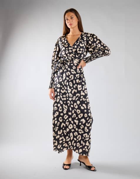 Glamorous Wrap maxi dress in black cream large leopard - view 1