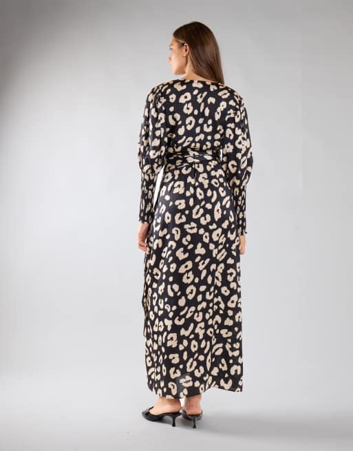 Glamorous Wrap maxi dress in black cream large leopard, 2 of 4
