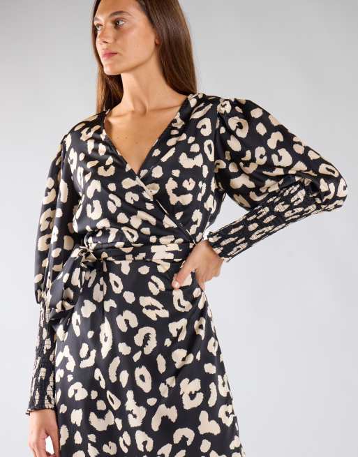 Glamorous Wrap maxi dress in black cream large leopard, 4 of 4