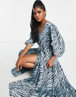 Glamorous wrap maxi dress in blue zebra