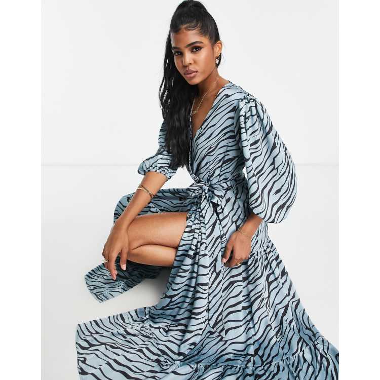 Blue animal print wrap hot sale dress