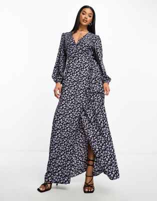 Glamorous Glamorous wrap maxi dress in purple bud floral-Black