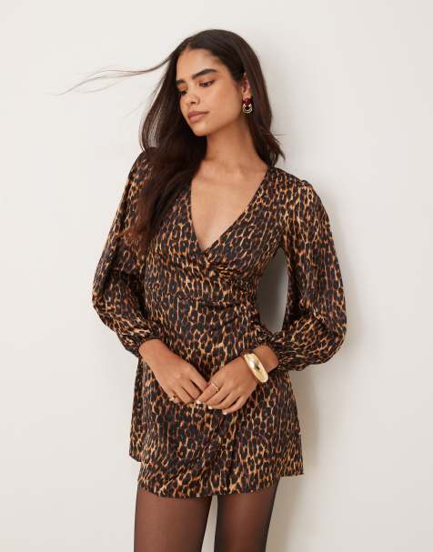Glamorous Wrap mini-dress in brown leopard - view 1