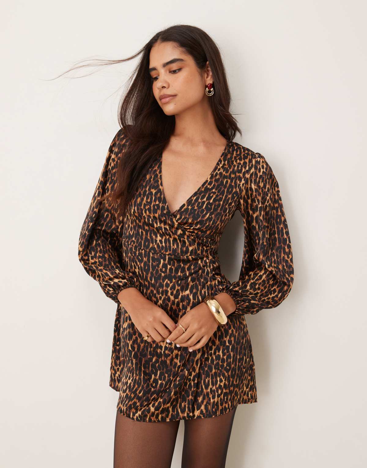 Glamorous Wrap mini-dress in brown leopard