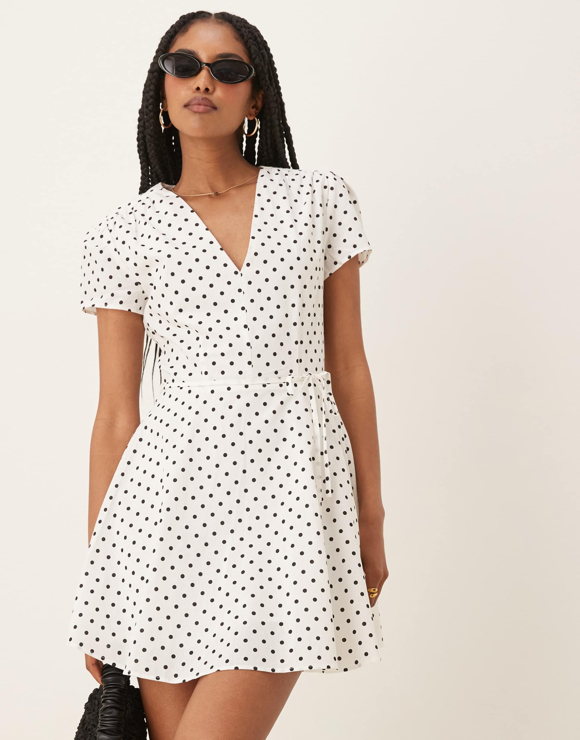 glamorous wrap tie mini dress in polka dot