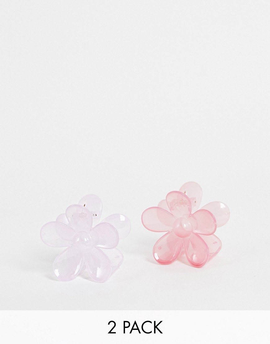 Glamorous x2 multipack flower claw clips in transparent