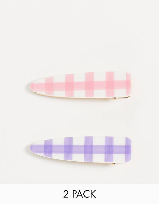 Glamorous x2 pack hair clips in pastel check