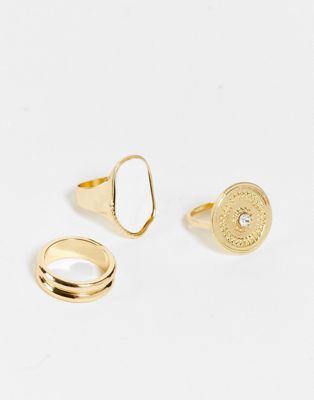 Glamorous x3 pack statement rings in gold