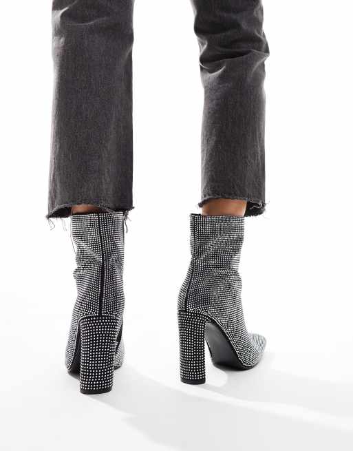 Glamorous – Zdobione srebrne buty do kostki na obcasie, 2 z 4