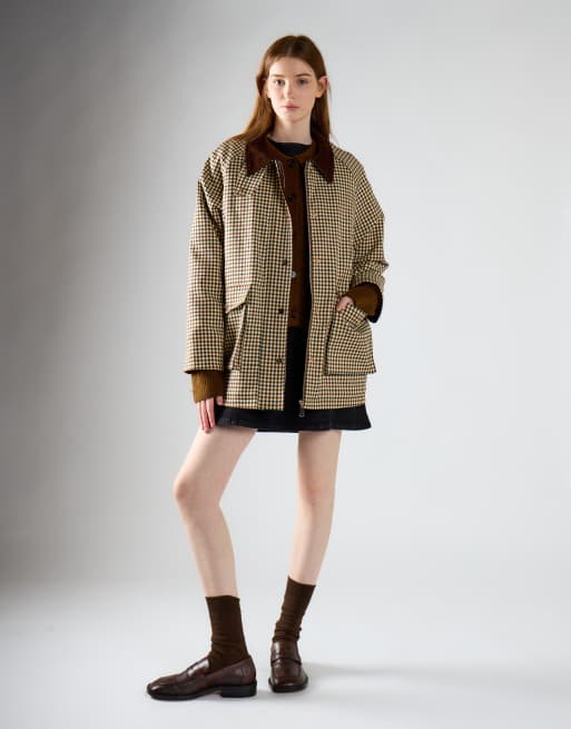 Glamorous Zip up collared jacket in cream check, 2 of 4