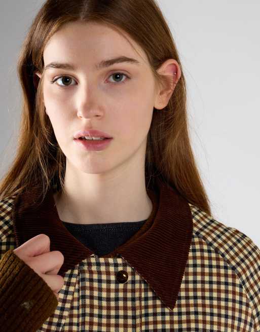 Glamorous Zip up collared jacket in cream check, 4 of 4