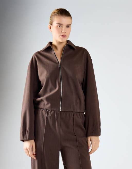 Glamorous Zip-up collared jacket in dark brown, 2 of 4