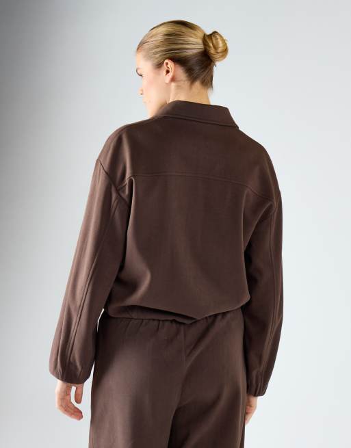 Glamorous Zip-up collared jacket in dark brown, 3 of 4