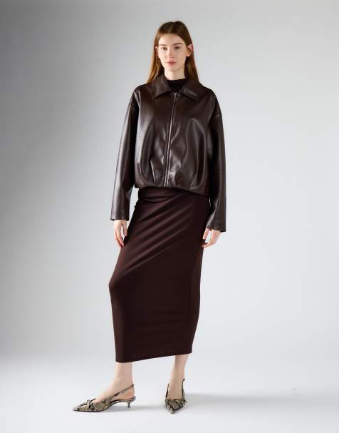 Glamorous Zip up jacket in brown pu - view 1