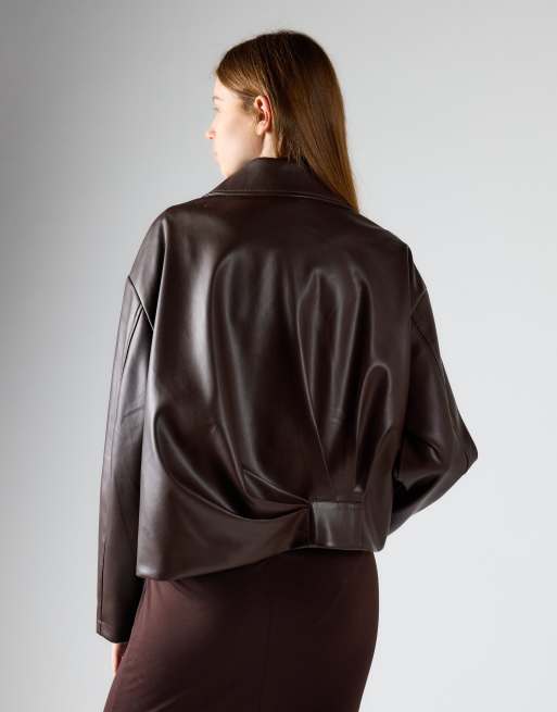 Glamorous Zip up jacket in brown pu, 2 of 4