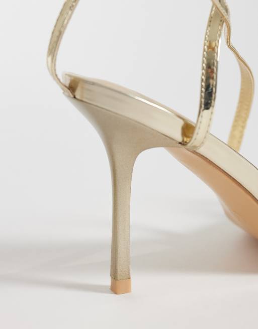 Glamorous – Złote minimalistyczne sandały na obcasie z kokardką, 3 z 4