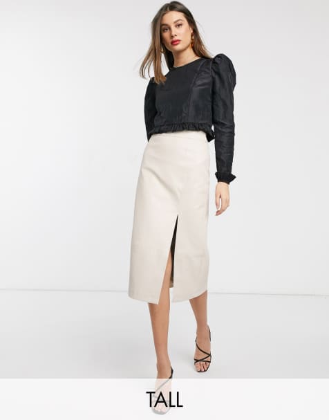 Glamorous Tall – Geschlitzter Midirock aus Kunstleder