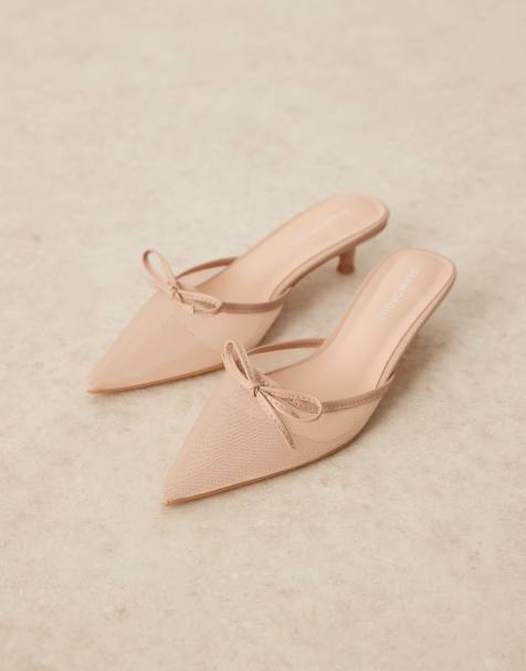 Glamourous - Cremefarvede og højhælede sko i mesh med slingback-rem og kittenhæl - view 1