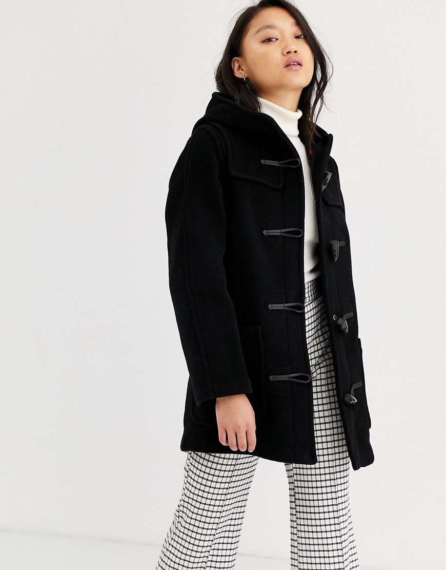 Gloveral mid length duffle coat in wool blend-Black