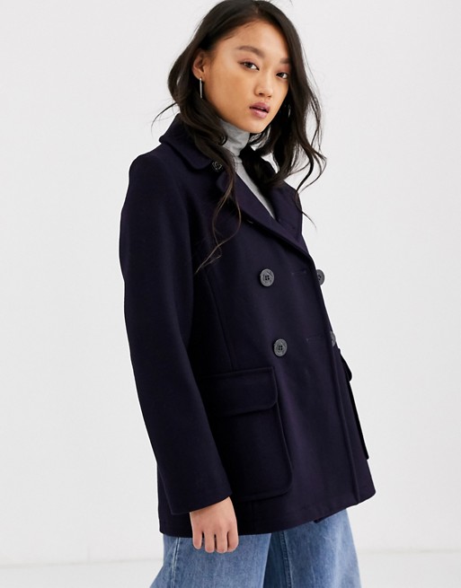 Gloveral Reefer double breasted wool blend coat