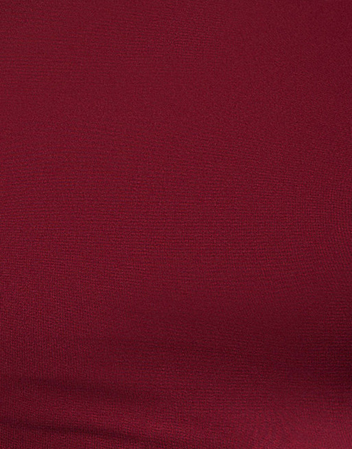 Goddiva Asymmetrical neck ruched midi dress in wine, 4 of 4