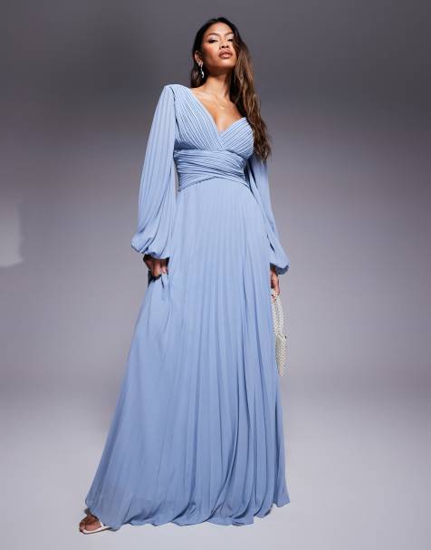 Goddiva Balloon sleeve chiffon maxi dress in duskyblue - view 1