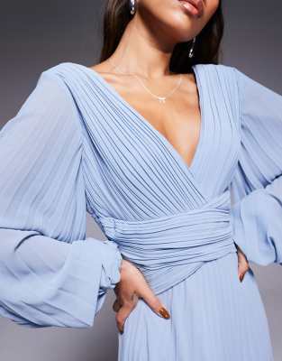 Goddiva Balloon sleeve chiffon maxi dress in duskyblue | ASOS