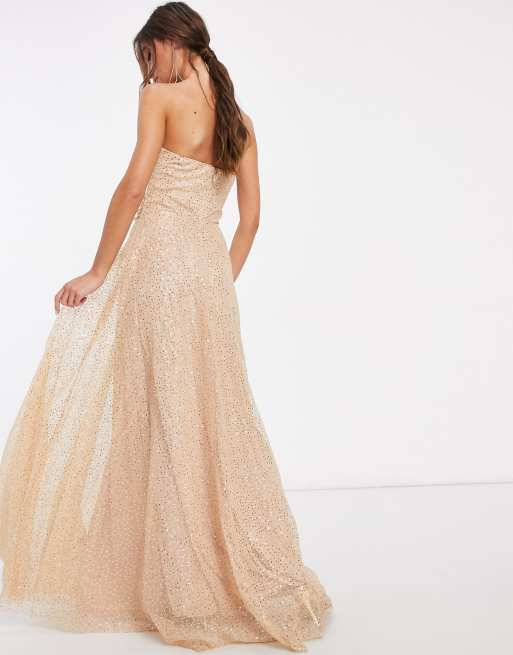 Goddiva bandeau sequin embellished shop maxi dress in gold