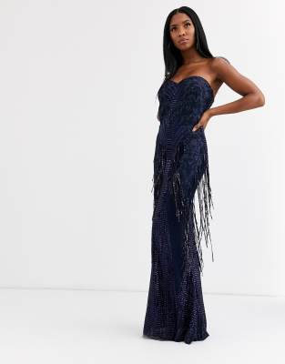 fringe strapless dress