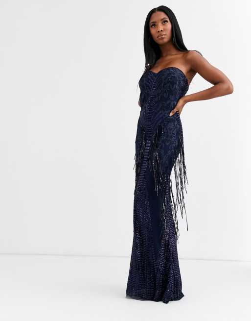 Navy sequin embellished clearance fishtail maxi dress