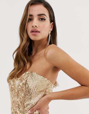 goddiva sequin embellished plunge maxi dress in black and gold