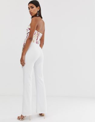 white bandeau wide leg jumpsuit