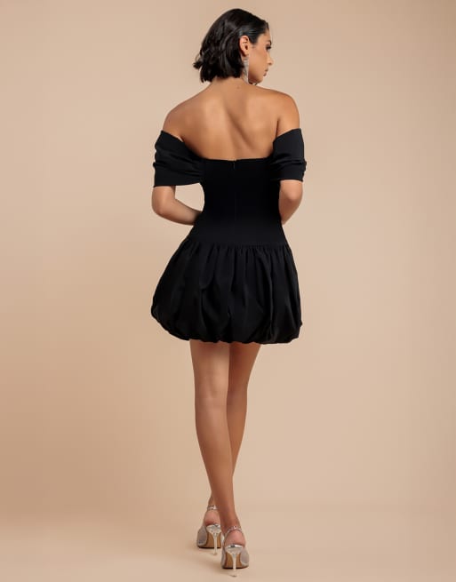 Goddiva Bardot babydoll corset mini dress in black, 3 of 4