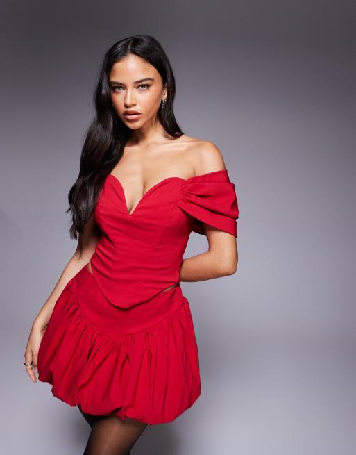 Goddiva Bardot corset top in red