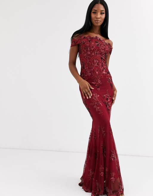 Wine 2024 bardot dress