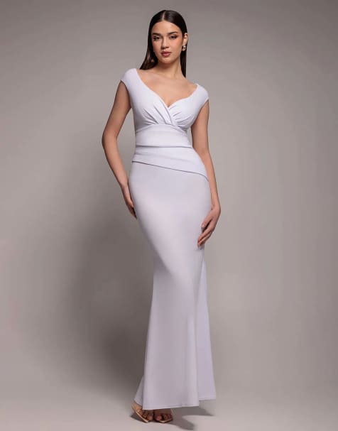 Goddiva Bardot pleated maxi dress in white - view 1