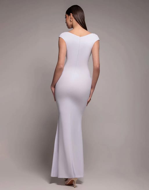 Goddiva Bardot pleated maxi dress in white, 2 of 4