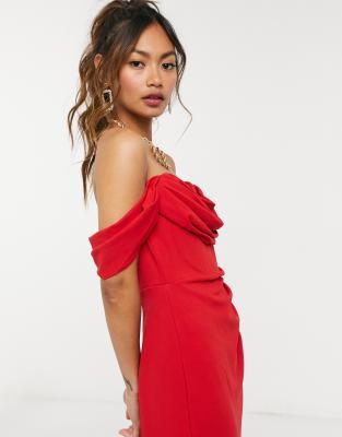 red bardot long dress