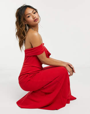 red ruched maxi dress