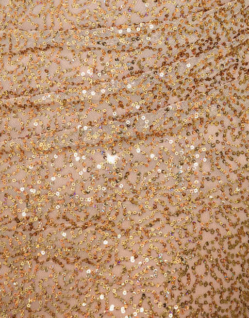 Goddiva Cap sleeve iridescent sequin cowl maxi dress in gold, 4 of 4