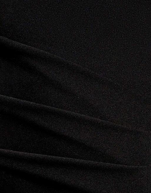 Goddiva Cap sleeve pleated asymmetric maxi dress in black, 4 of 4