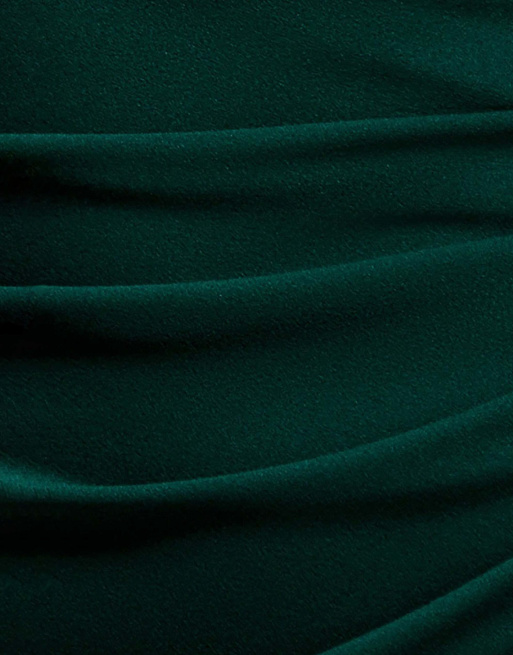 Goddiva Cap sleeve pleated asymmetric maxi dress in emerald green, 4 of 4