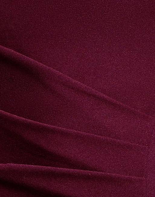Goddiva Cap sleeve pleated asymmetric maxi dress in plum, 4 of 4
