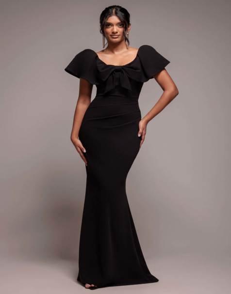 Goddiva Cape sleeve detail front tie maxi dress in black