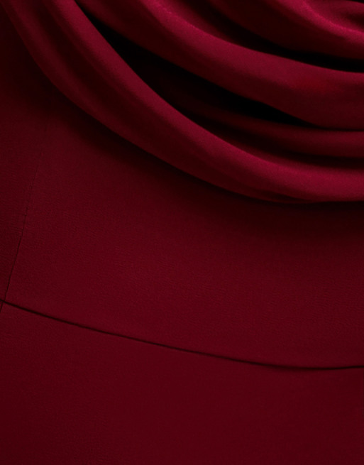 Goddiva Chiffon bardot cowl neck maxi dress in burgundyred, 4 of 4