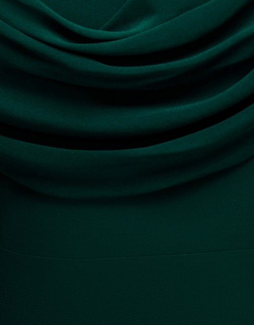 Goddiva Chiffon bardot cowl neck maxi dress in emeraldgreen, 4 of 4