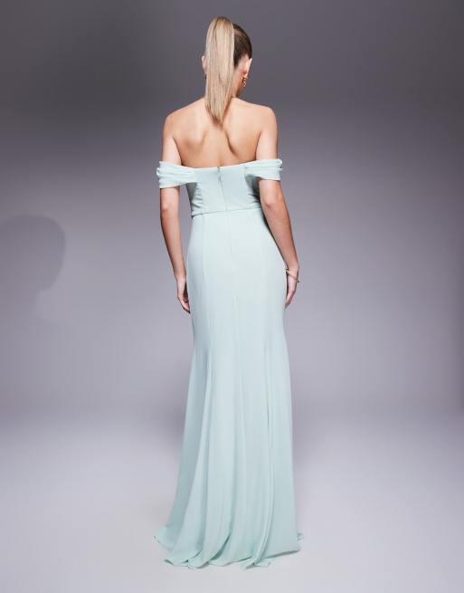 Goddiva Chiffon bardot cowl neck maxi dress in sagegreen, 4 of 4