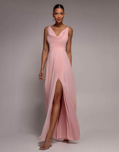 Goddiva Chiffon cowl twisted rope strap lace in blush - view 1
